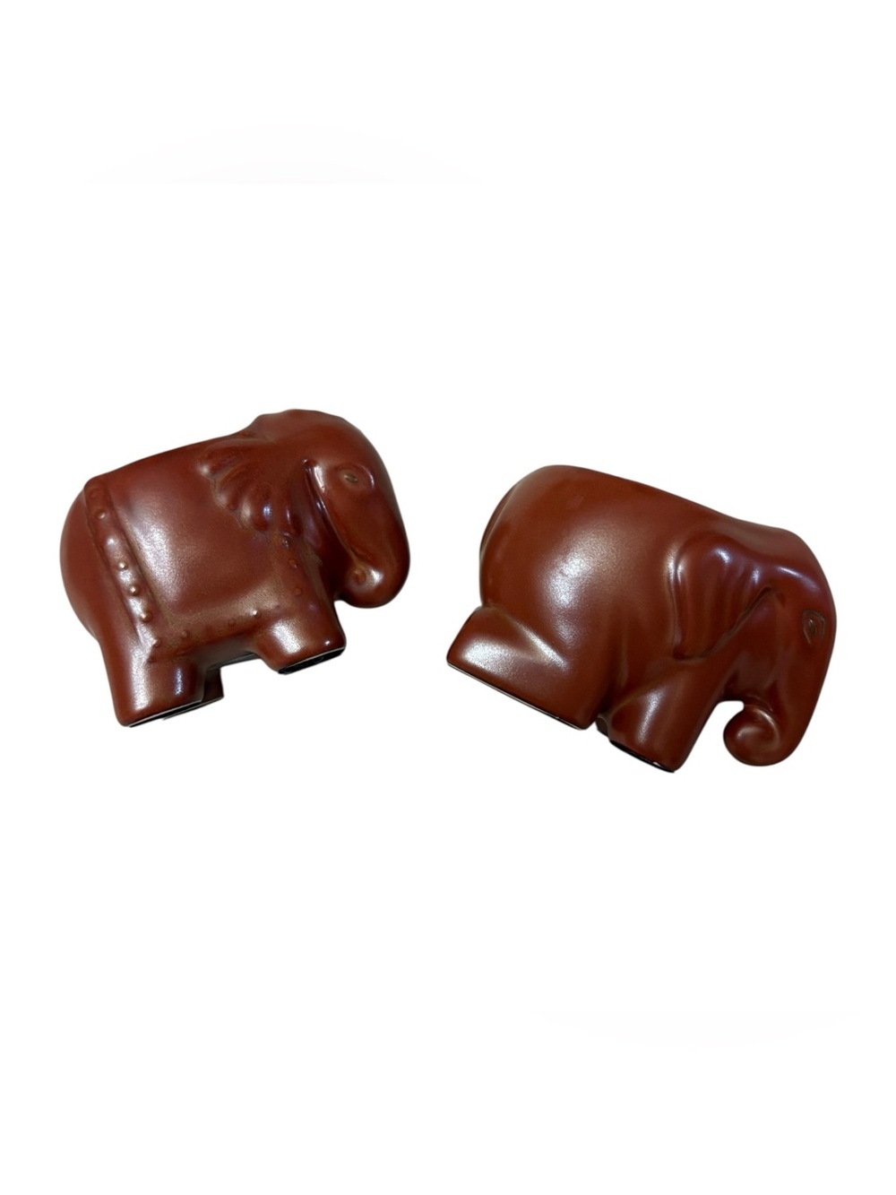 PartyLite Brown Elephants Ceramic Tea Light Holders 2 in original Box Vintage